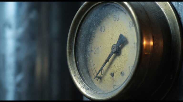 Vintage analogue pressure gauge with the needle resting at zero