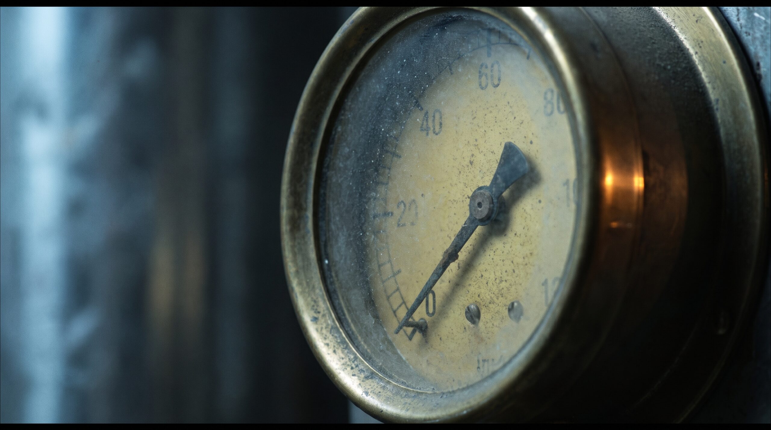 Vintage analogue pressure gauge with the needle resting at zero