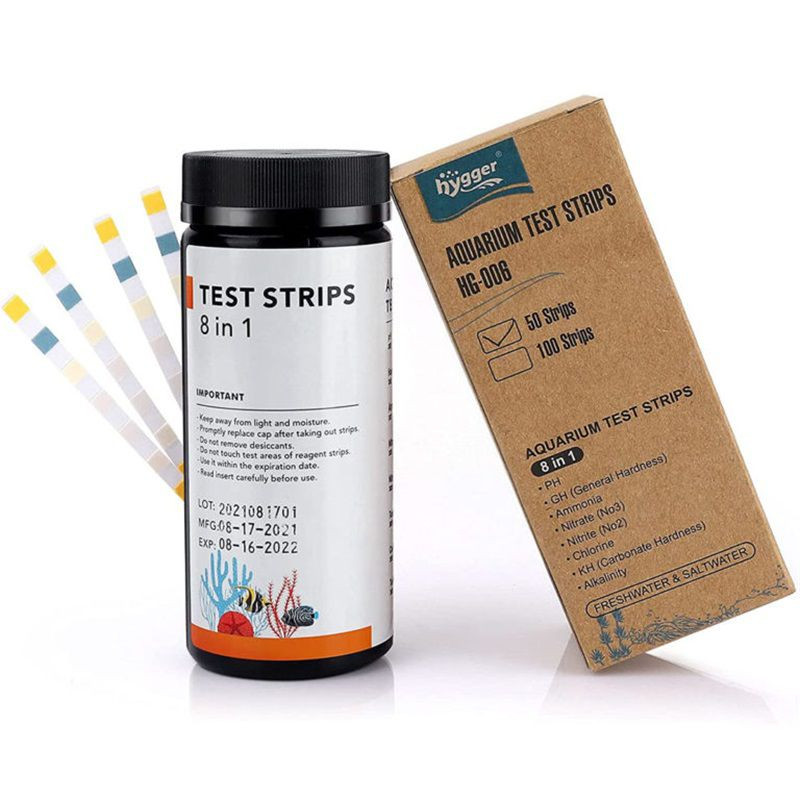 hygger 8-in-1 aquarium water test strips bottle and box