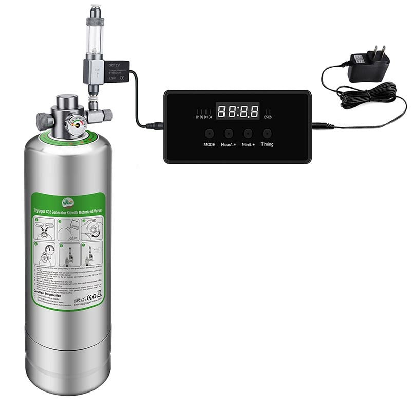 hygger stainless steel CO2 generator with motorized valve and digital timer