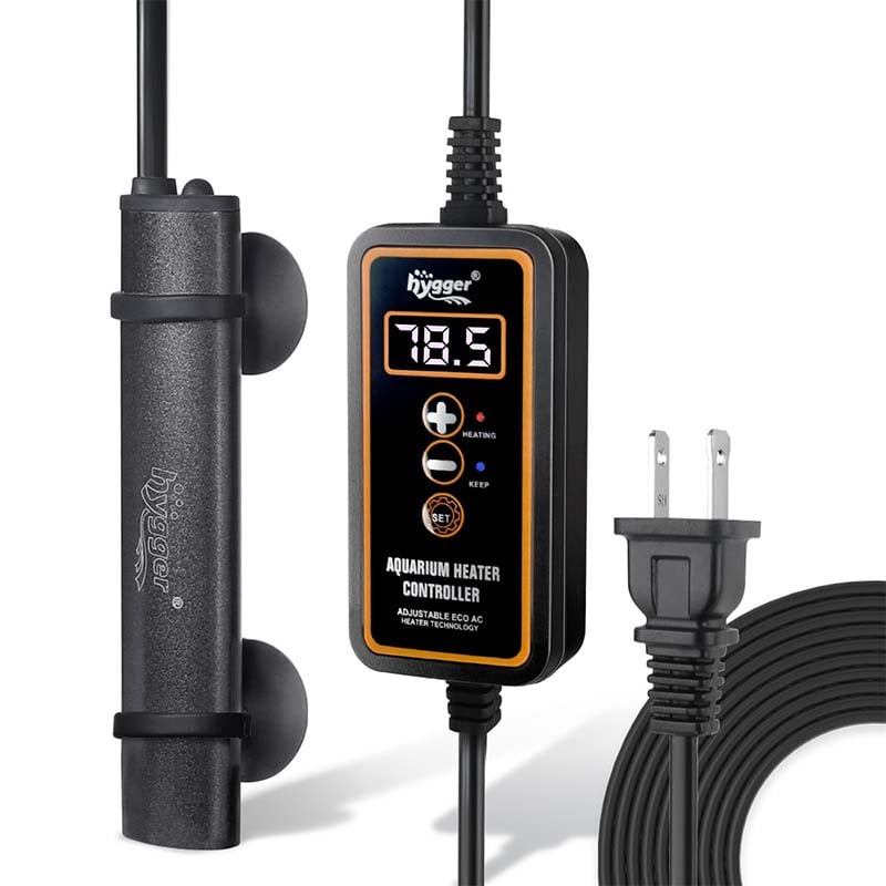 hygger Aquarium Digital Mini Heater with suction cups and its digital controller